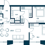 Планировка Квартира с 2 спальнями 68 м2 в ЖК Soul