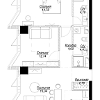 Планировка Квартира с 2 спальнями 61.6 м2 в ЖК Famous