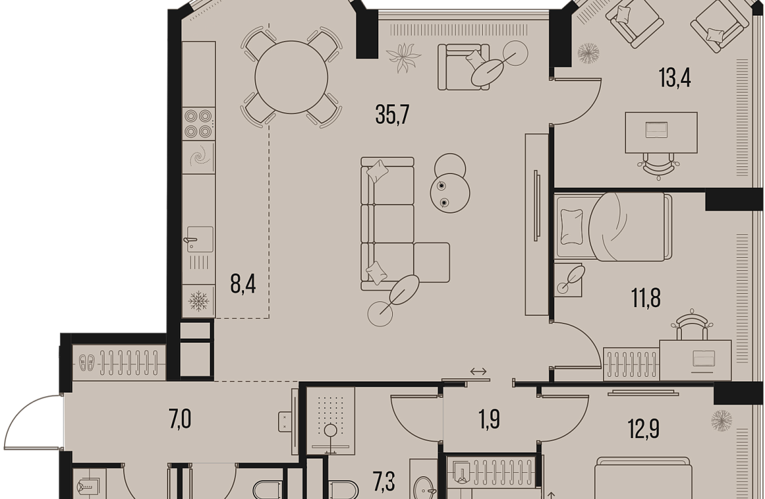 Квартира с 3 спальнями 109.6 м2 в ЖК High Life