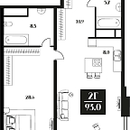 Планировка Апартаменты с 2 спальнями 93 м2 в ЖК Deco Residence