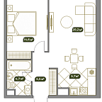 Планировка Квартира с 2 спальнями 51.1 м2 в ЖК West Garden
