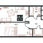 Планировка Апартаменты с 2 спальнями 48.1 м2 в ЖК West Tower