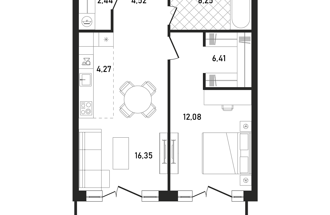 Квартира с 2 спальнями 58.74 м2 в ЖК Republic