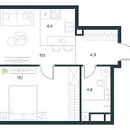 Планировка Апартаменты с 1 спальней 39.3 м2 в ЖК Level Южнопортовая