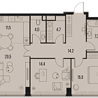 Планировка Квартира с 2 спальнями 92.1 м2 в ЖК High Life