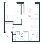 Планировка Апартаменты с 1 спальней 35.3 м2 в ЖК Level Южнопортовая