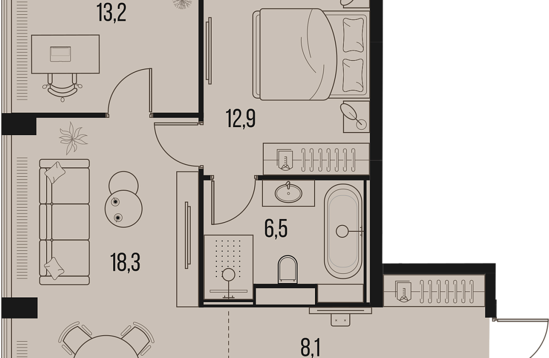 Квартира с 2 спальнями 74.2 м2 в ЖК High Life
