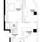 Планировка Квартира с 2 спальнями 64.17 м2 в ЖК Famous