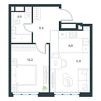 Планировка Апартаменты с 1 спальней 39 м2 в ЖК Level Южнопортовая