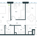 Планировка Апартаменты с 2 спальнями 56.4 м2 в ЖК Level Южнопортовая