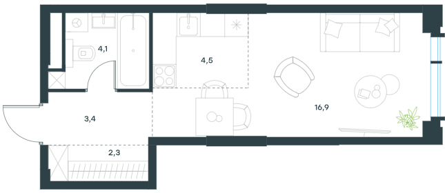 Планировка Квартира с 1 спальней 31.2 м2 в ЖК Level Академическая