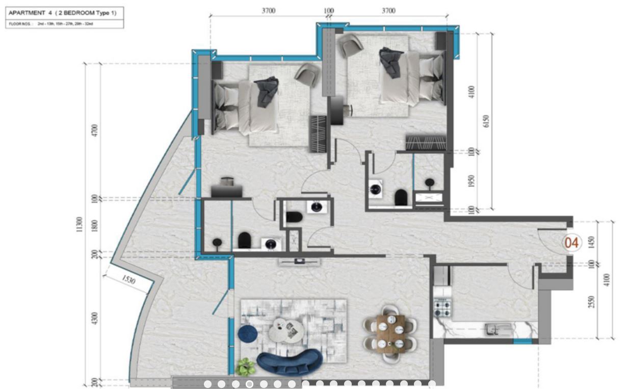 Планировка 2-комнатная квартира 117.6 м2 в ЖК Renad Tower 