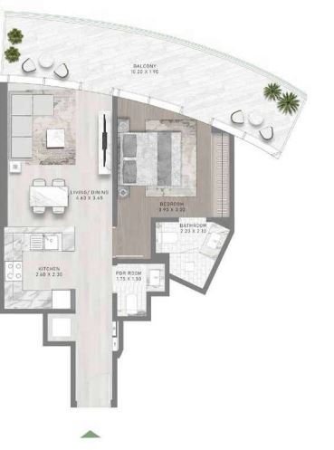 Планировка 1-комнатная квартира 77.5 м2 в ЖК Canal Crown