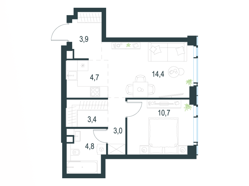 Apartment with 1 bedroom 44.9 m2