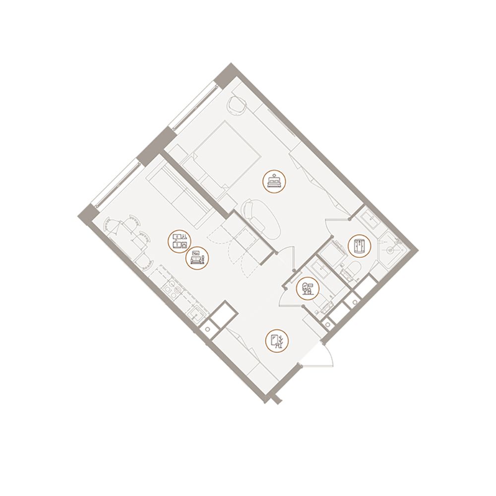 Планировка Апартаменты с 1 спальней 50.8 м2 в ЖК D'oro Mille