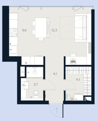 Апартаменты с 1 спальней 33.8 м2 в ЖК Logos