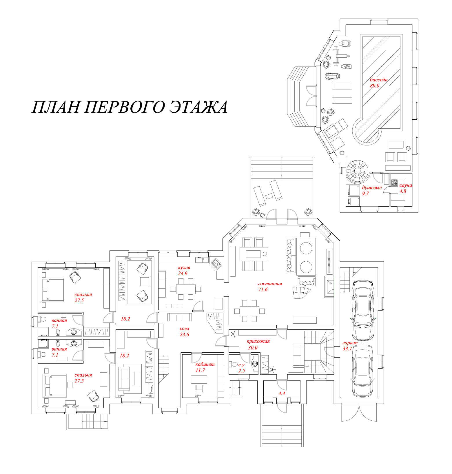 Планировка Домовладение с 5 спальнями 1000 м2 в посёлке ПДСК "Красная Поляна"