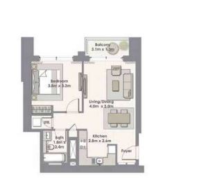 Планировка 1-комнатная квартира 95.5 м2 в ЖК Harbour Views Apartments