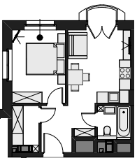 Планировка Апартаменты с 1 спальней 39.8 м2 в ЖК Wellton Spa Residence