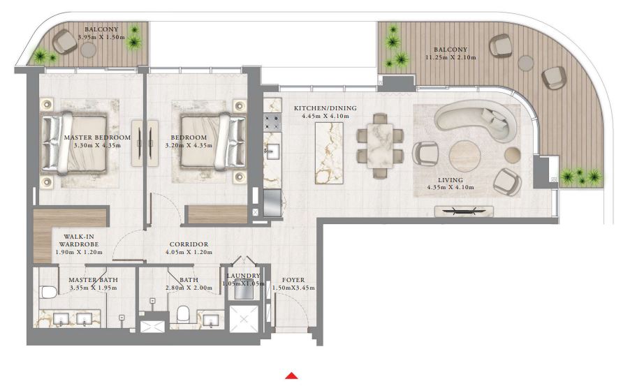 Планировка 2-комнатная квартира 136.7 м2 в ЖК Seapoint