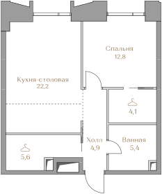 Планировка Квартира с 1 спальней 55 м2 в ЖК Luzhniki Collection