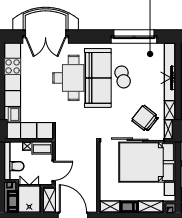 Планировка Апартаменты с 1 спальней 47.9 м2 в ЖК Wellton Spa Residence