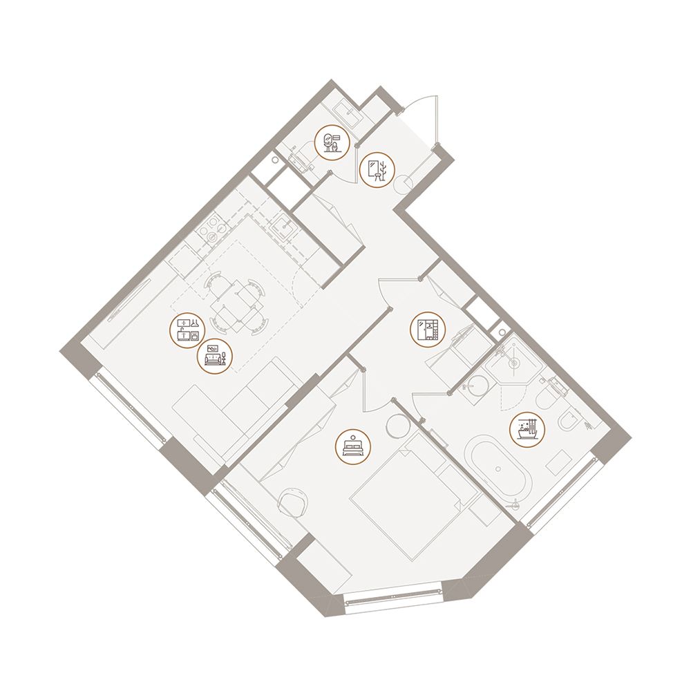 Планировка Апартаменты с 1 спальней 60.29 м2 в ЖК D'oro Mille