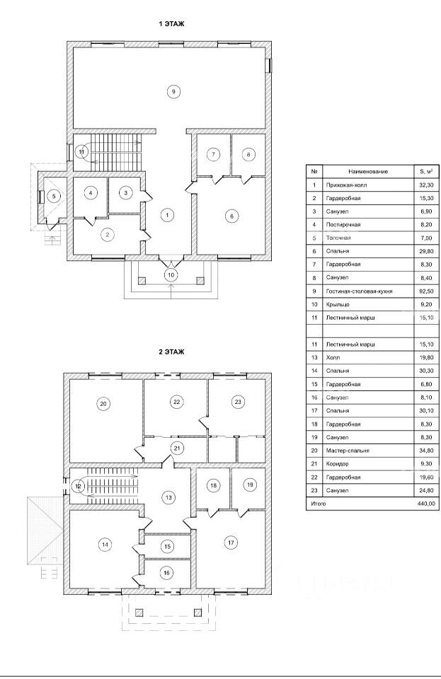 Планировка Домовладение с 4 спальнями 440 м2 в посёлке Прозорово