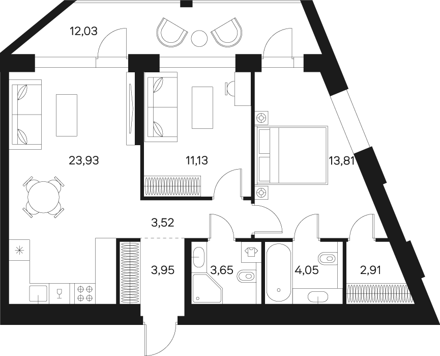 Планировка Квартира с 2 спальнями 72.97 м2 в ЖК Forst
