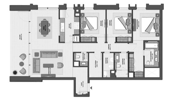 Планировка 3-комнатная квартира 152.4 м2 в ЖК Harbour Gate