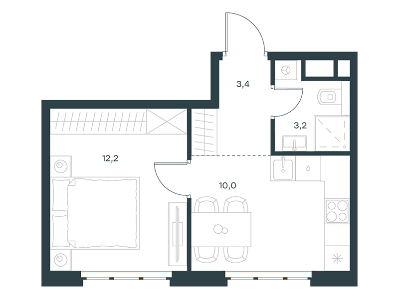 Апартаменты с 1 спальней 28.8 м2 в ЖК Level Южнопортовая