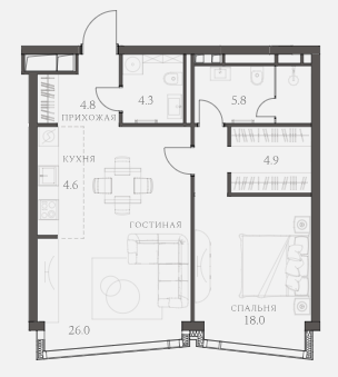 Апартаменты с 1 спальней 69.3 м2 в ЖК AHEAD