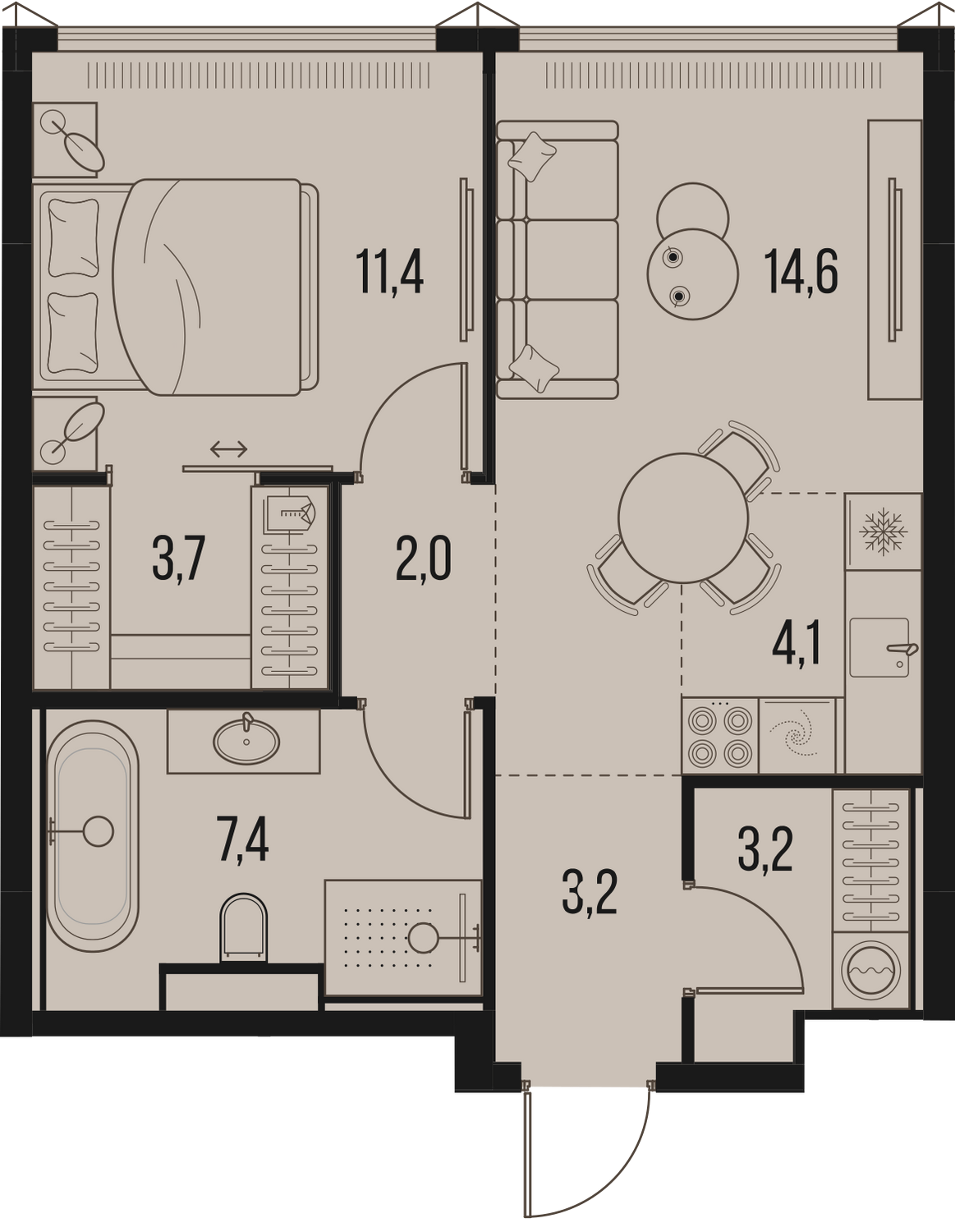 Планировка Квартира с 1 спальней 49.6 м2 в ЖК High Life