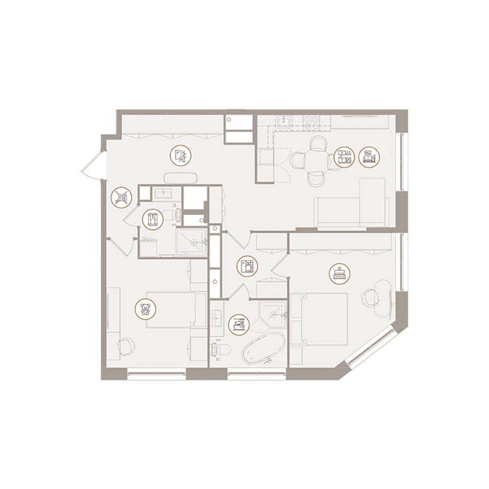 Планировка Апартаменты с 2 спальнями 84.46 м2 в ЖК D'oro Mille