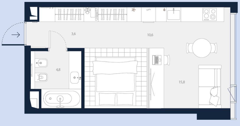 Планировка Апартаменты с 1 спальней 34.8 м2 в ЖК Logos