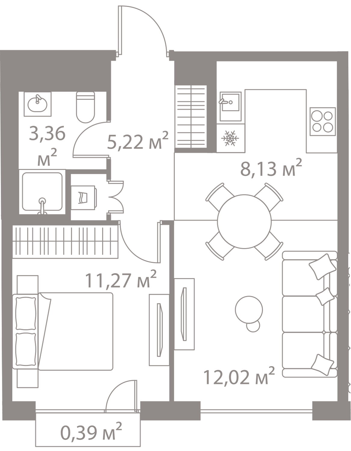 Планировка Квартира с 1 спальней 40.39 м2 в ЖК Life Варшавская