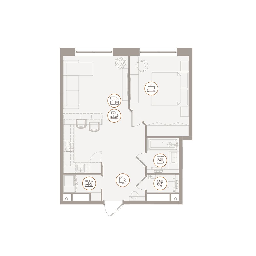 Планировка Апартаменты с 1 спальней 51.27 м2 в ЖК D'oro Mille