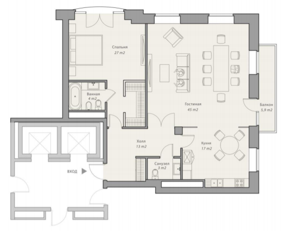 Планировка Квартира с 1 спальней 115.7 м2 в ЖК Knightsbridge Private Park
