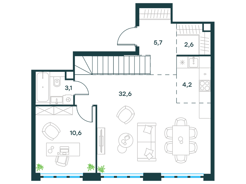 Планировка Квартира с 4 спальнями 113 м2 в ЖК Level Южнопортовая