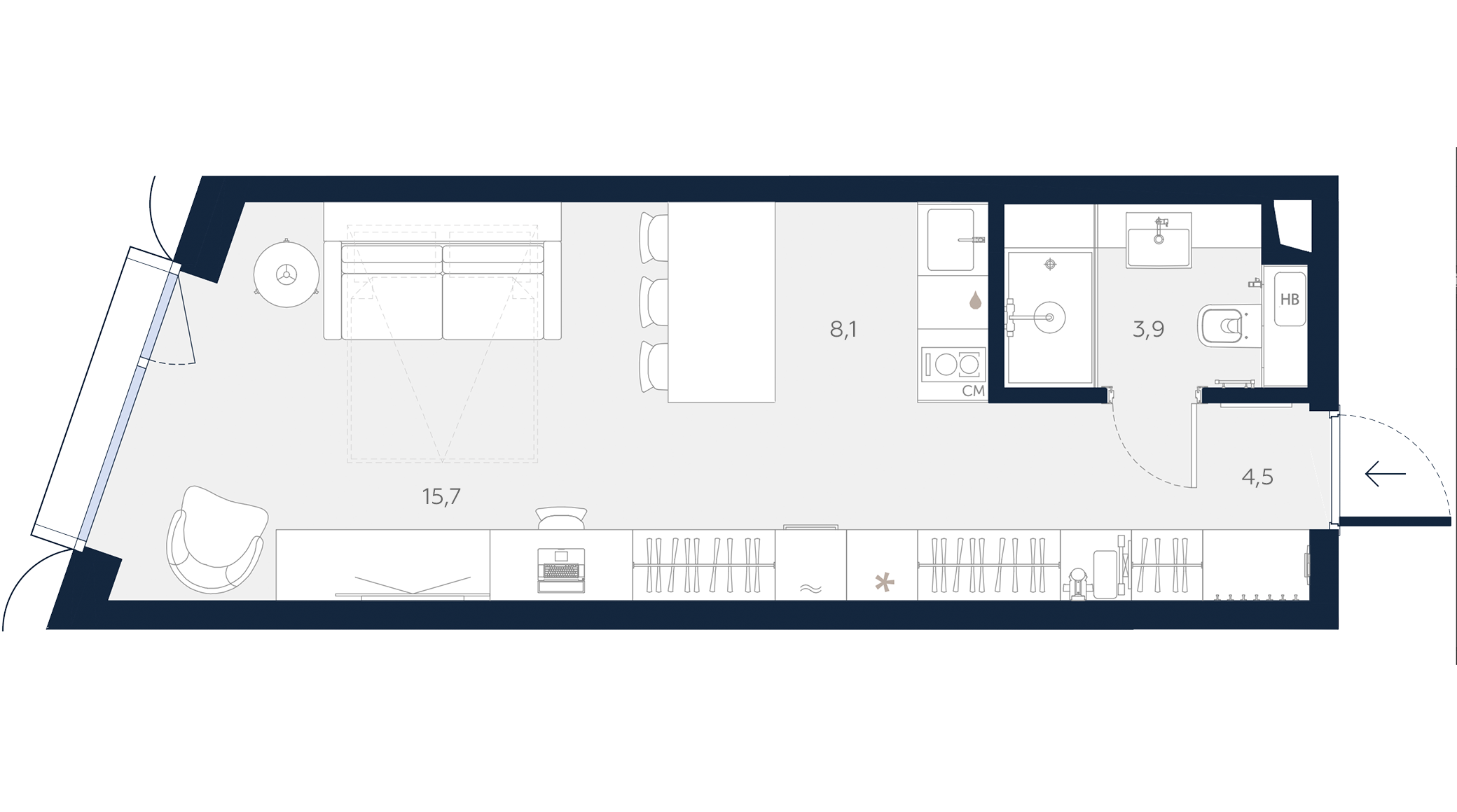 Планировка Апартаменты с 1 спальней 31.1 м2 в ЖК Logos