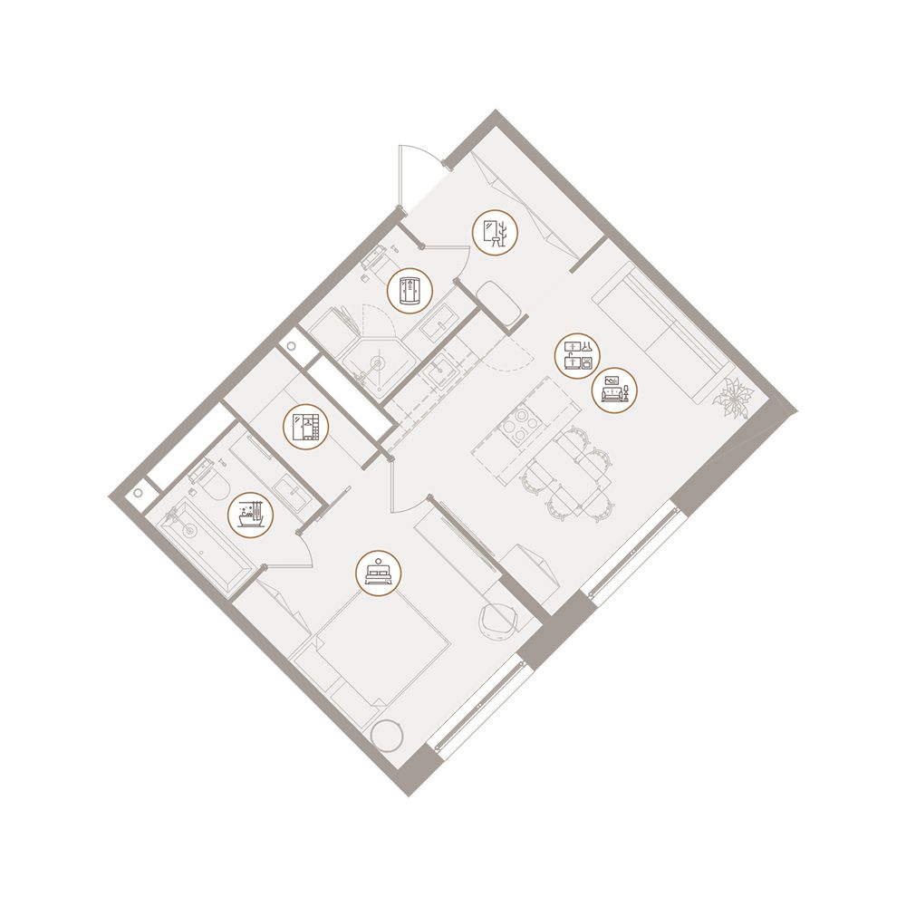 Планировка Апартаменты с 1 спальней 51.38 м2 в ЖК D'oro Mille