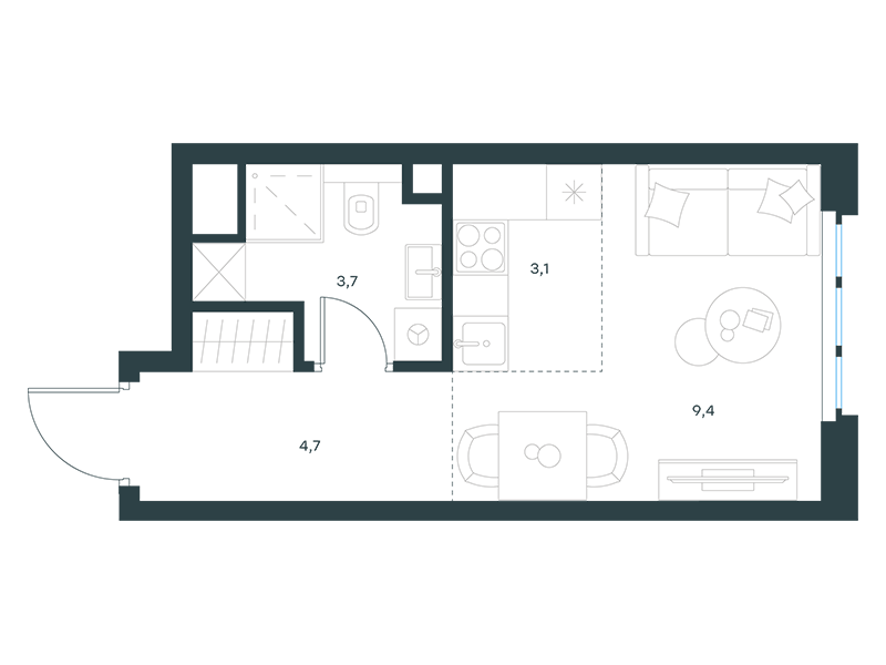 Апартаменты с 1 спальней 20.9 м2 в ЖК Level Южнопортовая
