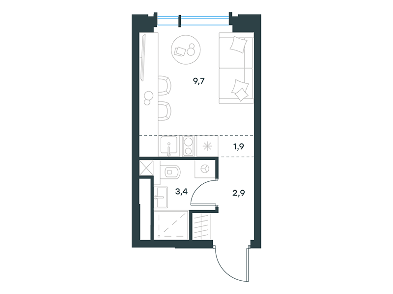 Планировка Квартира с 1 спальней 17.9 м2 в ЖК Level Академическая