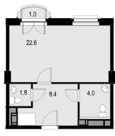 Апартаменты с 1 спальней 39.6 м2 в ЖК Wellton Spa Residence
