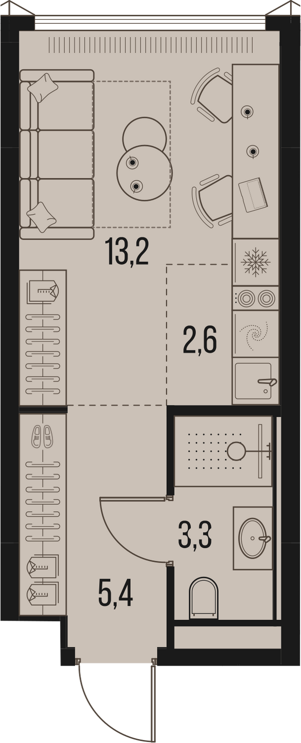 Планировка Квартира с 1 спальней 24.5 м2 в ЖК High Life