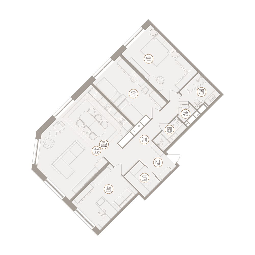 Планировка Апартаменты с 3 спальнями 121.36 м2 в ЖК D'oro Mille
