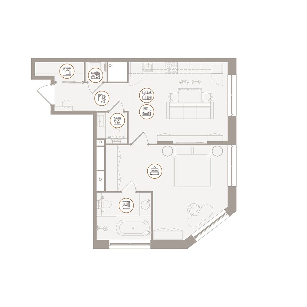 Планировка Апартаменты с 1 спальней 60.33 м2 в ЖК D'oro Mille