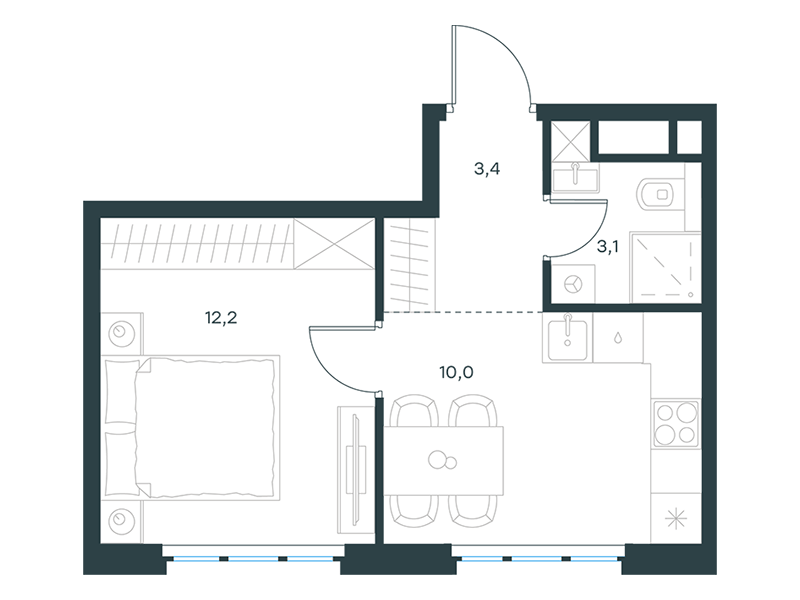 Апартаменты с 1 спальней 28.7 м2 в ЖК Level Южнопортовая