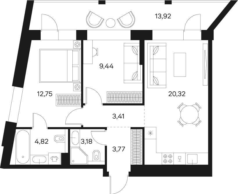 Квартира с 2 спальнями 64.65 м2 в ЖК Forst