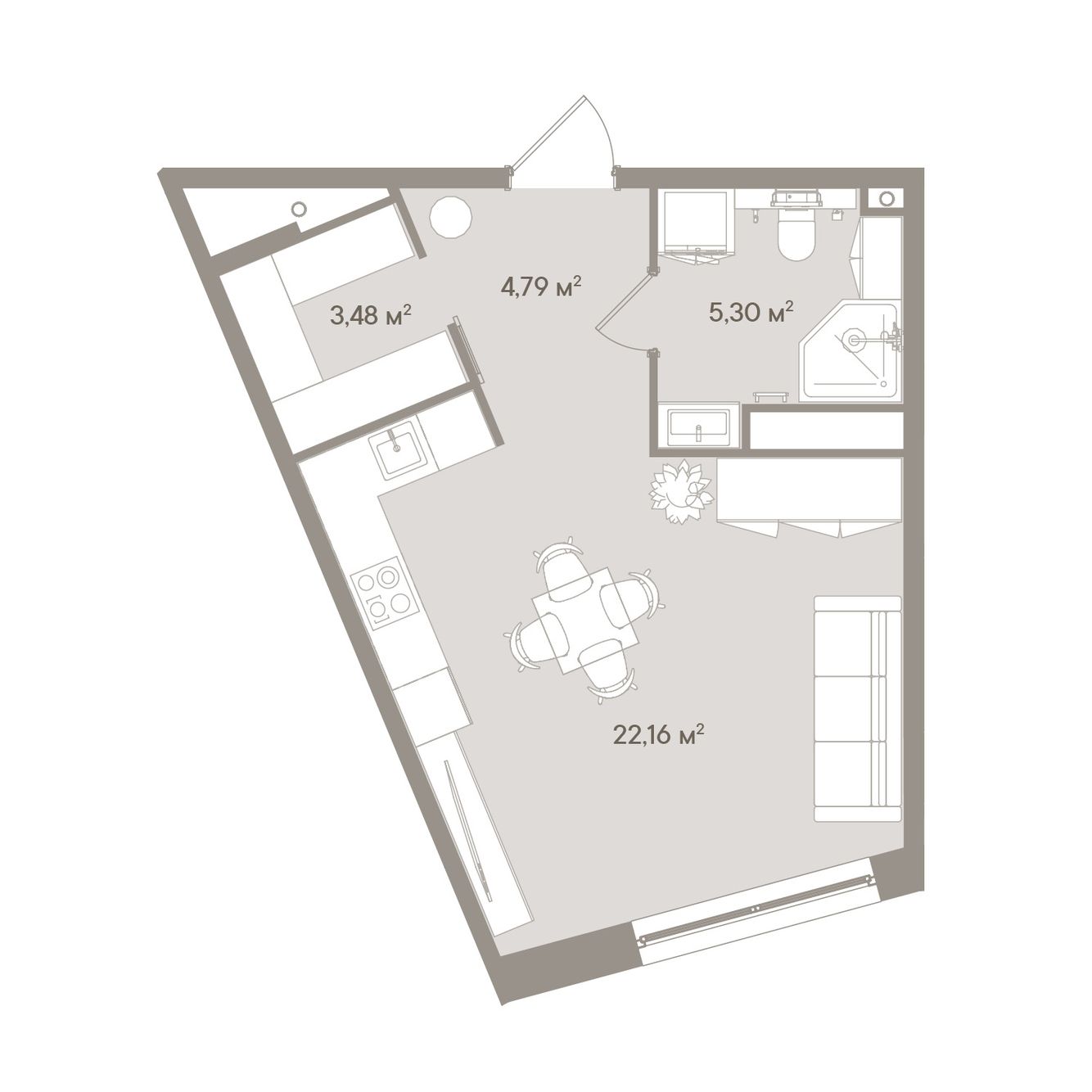 Планировка Апартаменты с 1 спальней 35.73 м2 в ЖК D'oro Mille